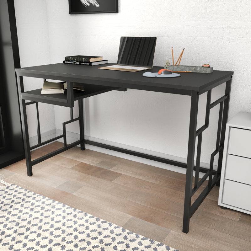 Richland Metal Base Writing Desk, Black/Black