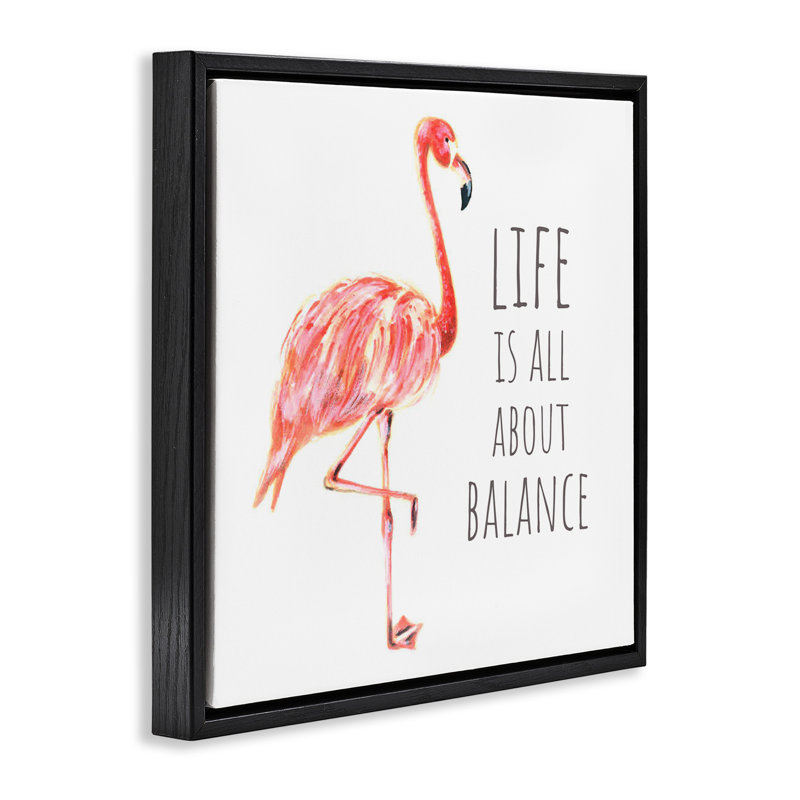 Motivation, équilibre, flamant rose, H 18 po x l 18 po, Cadre flottant noir de jais
