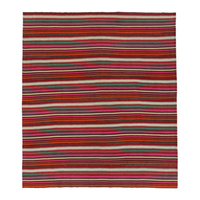 Vintage  Bidjar Kilim, Bold Striped Pattern In Red And Pink - Rug & Kilim