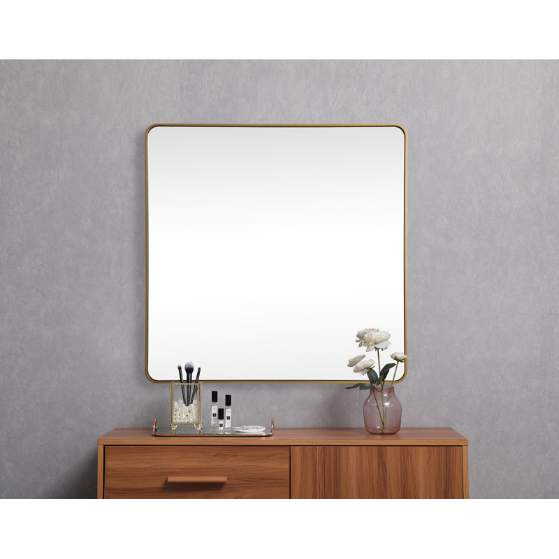 Metal Square Wall Mirror, Brass, 42"  x 42" 