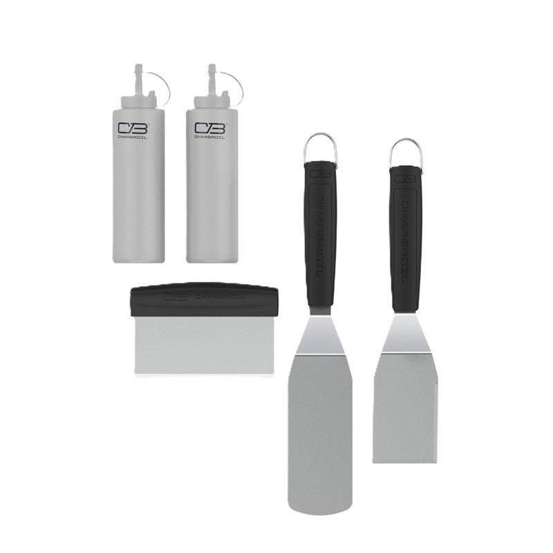 Charbroil Aspire 5-Piece Griddle Tool Set - Short Spatula, Turner Spatula, Scraper, And (2) Multi-Use Squirt Bottles