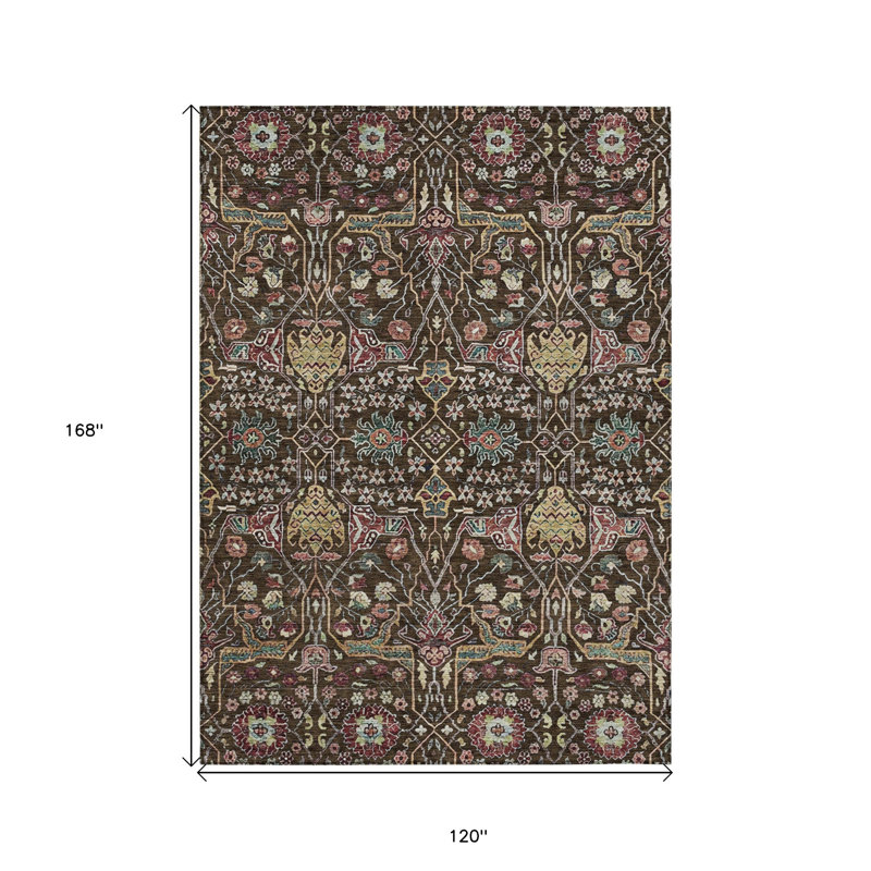 Tapis extérieur lavable floral rouge et doré 10 pi x 14 pi chocolat