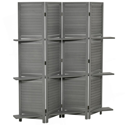 Paravent 4 panneaux à panneau d'intimité autoportant en bois de paulownia avec tablettes de rangement pour la chambre à coucher ou le bureau, HOMcom