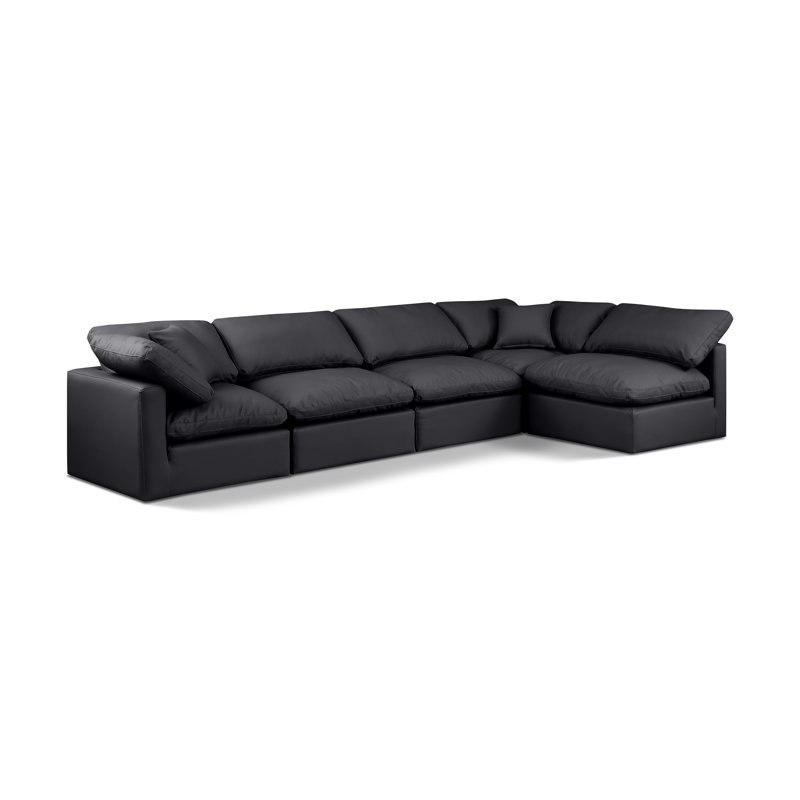 Canapé modulaire en similicuir 5 pièces Hinami, Cuir végétalien noir