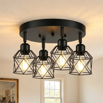 Plafonnier encastré réglable industriel en métal, base semi-encastrée noire E26 pour cuisine, couloir, entrée, chambre à coucher