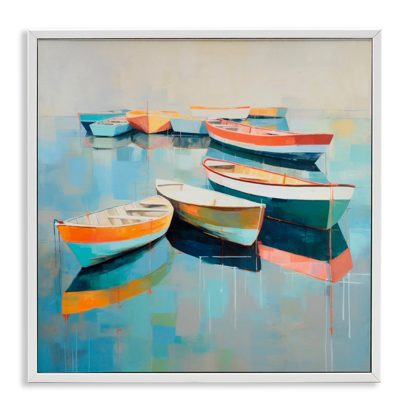 Bateaux sur le rivage, estampe numérique par Irena Orlov, H 12 po x l 12 po, Giclée encadrée blanc bord de mer