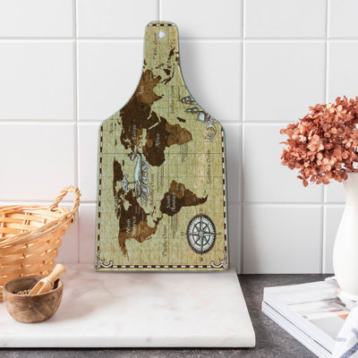 Ambesonne Map Tempered Glass Cutting Board Retro Sketch World Map Brown and Sand Brown