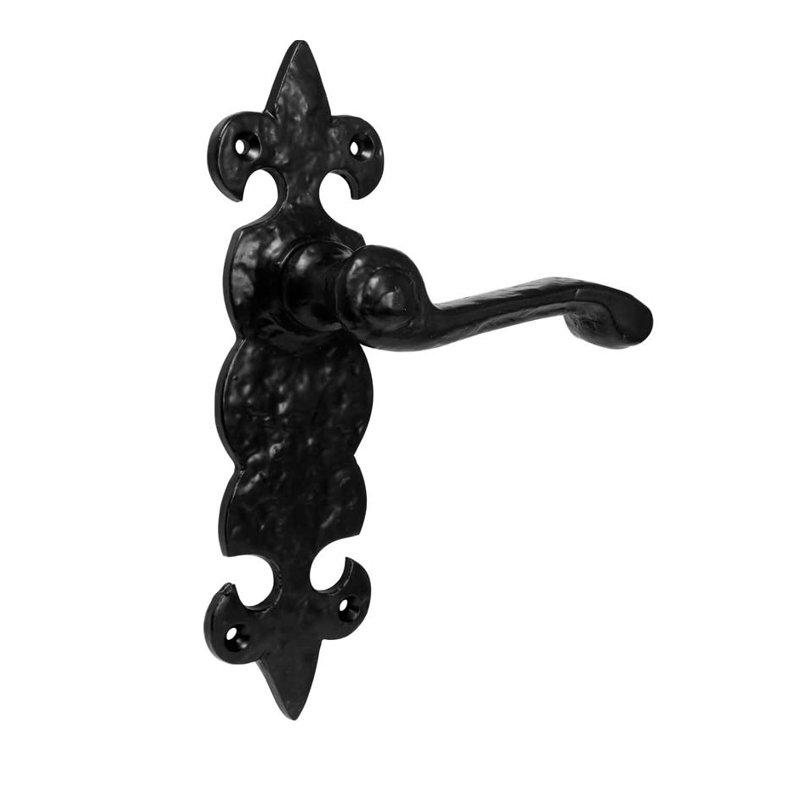  Antique Fleur De LYS Door Handles Latch in Black Finish, 1 Pair