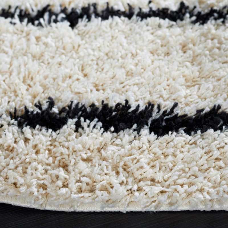 Chandless Striped Ivory/Black Area Rug, Rectangle 5'3" x 7'6"