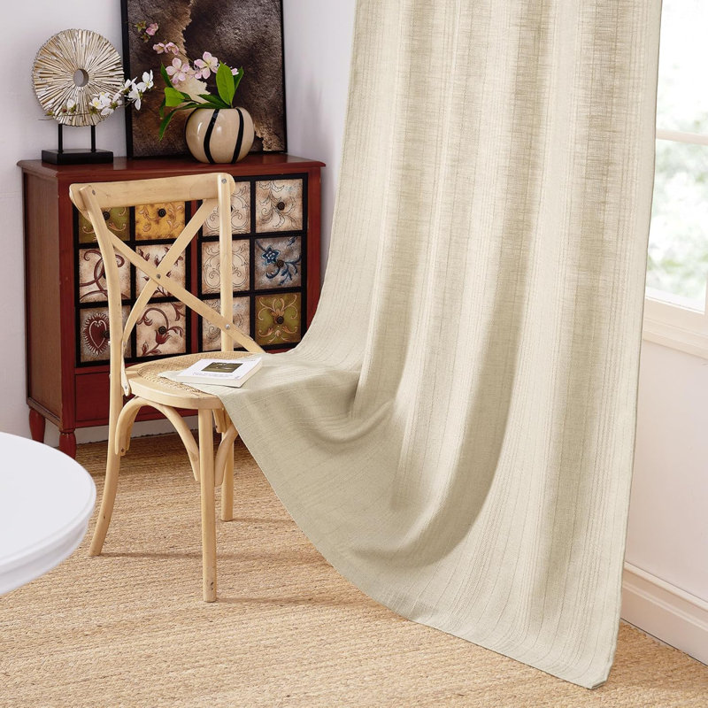 Linen Waffle Weave Curtains for Bedroom, Privacy Farmhouse Drapes Light Filtering Window Treatments for Living Room, 2 Panels