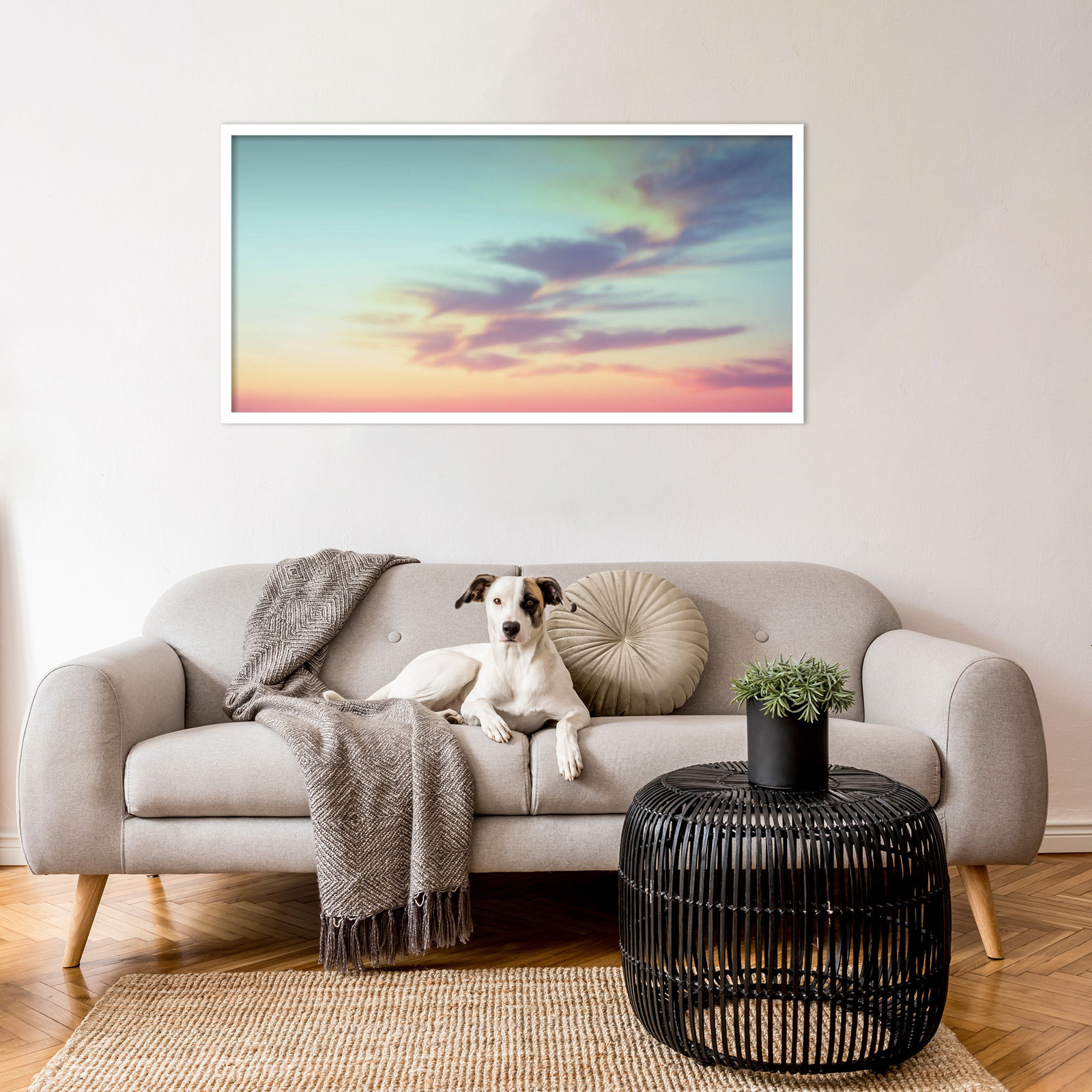Ethereal Sunset on the Beach Print, White Framed, 41" W x 21" H x 1" D