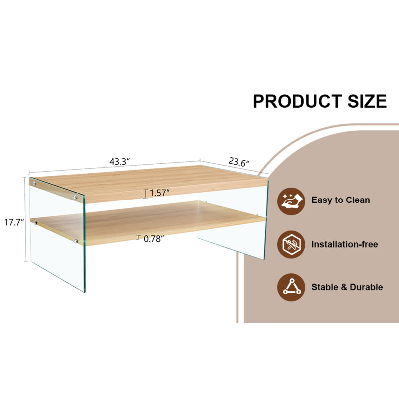 Three-tier side table and bunk coffee table set with mdf wood stickers, tempered glass, and ample storage space