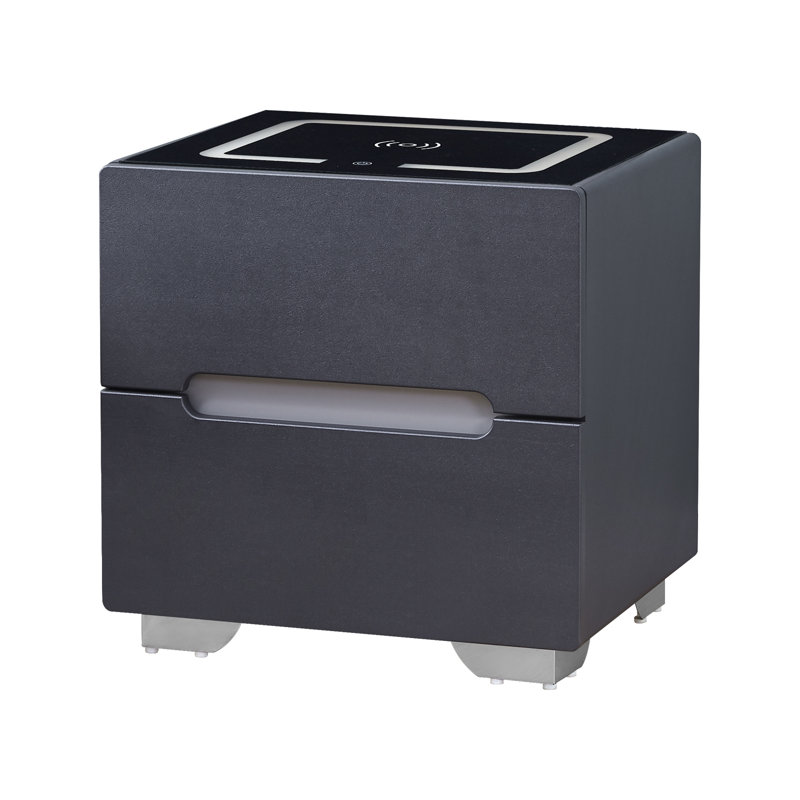Uguna 50cm W Manufactured Wood Bedside Table, Dark Grey, Black