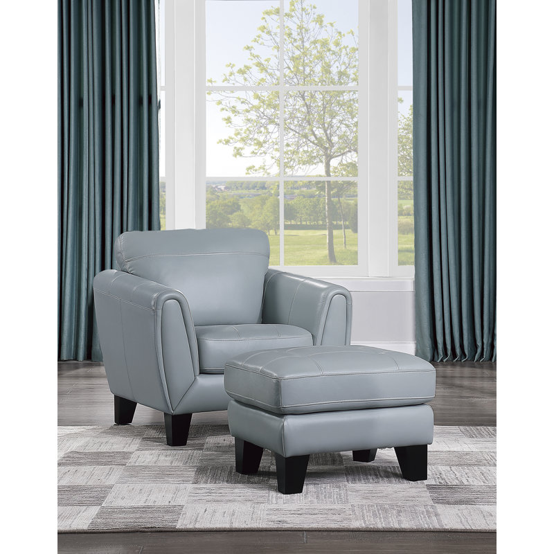 Chaise avec repose-pieds Craig, Cuir fleur turquoise