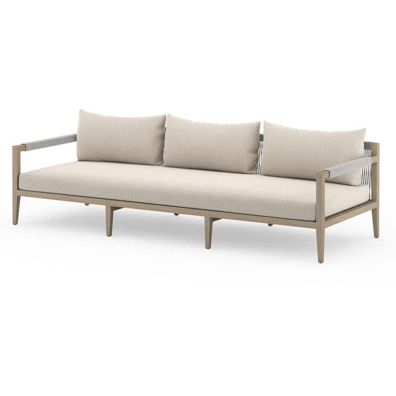 Nida 93'' Wide Teak Patio Sofa with Cushions, Washed Brown, Faye Sand