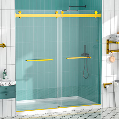 68"-72"W x 76"H Frameless Double Sliding Soft-Close Shower Door with 3/8" SGCC Tempered Glass,304 Stainless Steel Hardware