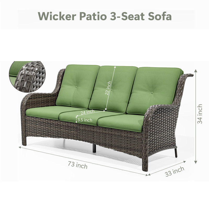 Anahit 73'' Wide Straight Wicker Patio Sofa with Cushions, Green