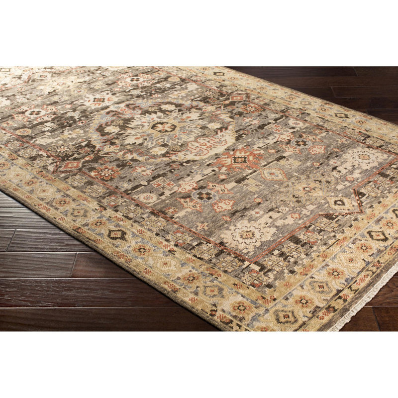 Cappadocia Hand Knotted Wool Oriental Area Rug in Green, Rectangle 10' x 14'