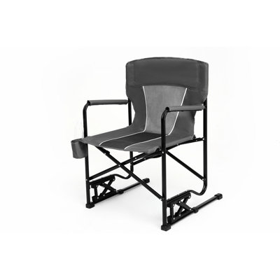Chaise berçante pliante portative grise pour aventures - avec porte-boisson et chaise berçante de camping extérieure confortable avec fente pour boisson ferme