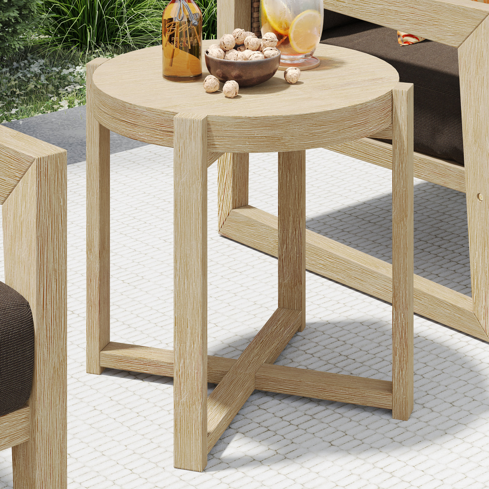 Caigan 2-Person Sunbrella® Patio Seating Group, Antique White Frame/Dark Brown Sunbrella Cushion