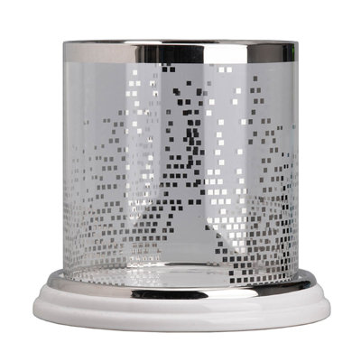 Gsy Decorative Candle Holder, Silver And White Patchwork, 7 Inch Glass
