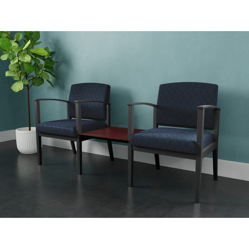 Structure tandem 2 places avec table centrale en acier Amherst, Acajou Chelsea, Gris anthracite