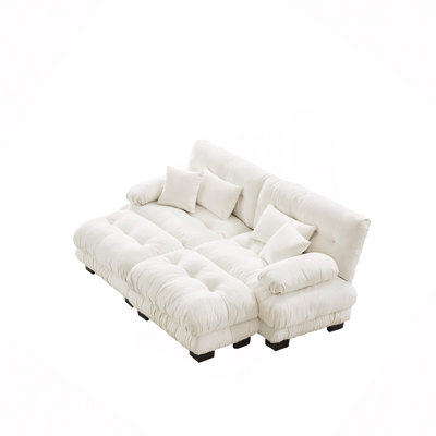 Canapé-lit Cloud Couch pour le salon, canapé 2 places en chenille avec 2 coussins lombaires et 2 coussins décoratifs, canapé rembourré à accoudoirs larges avec 2 repose-pieds