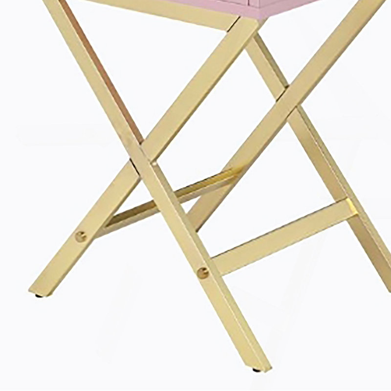 Justine Contemporary Rectangular 1-Drawer Accent Table with Metal "X" Shape Base, Pink, Gold