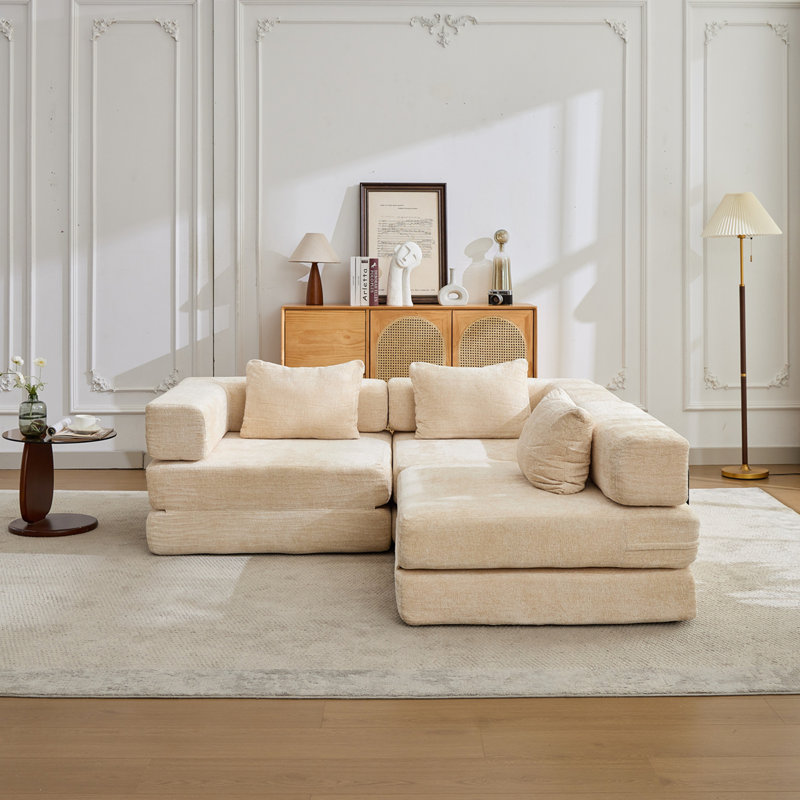Canapé-lit convertible au sol avec structure de forme fixe, Beige