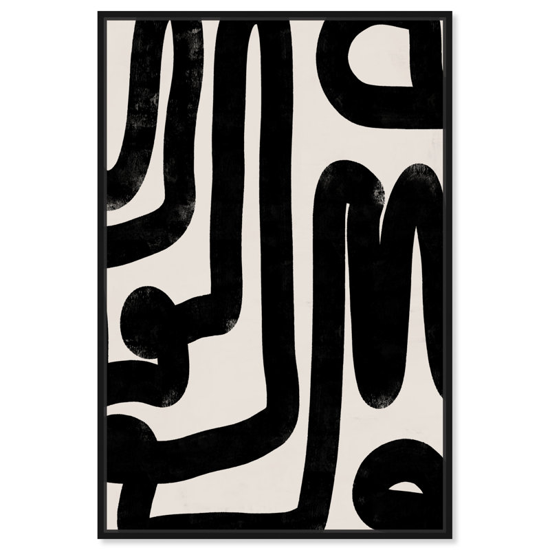 Modern Bold Brush Stroke Lines Print, 31" H x 21" W, Black Framed Canvas