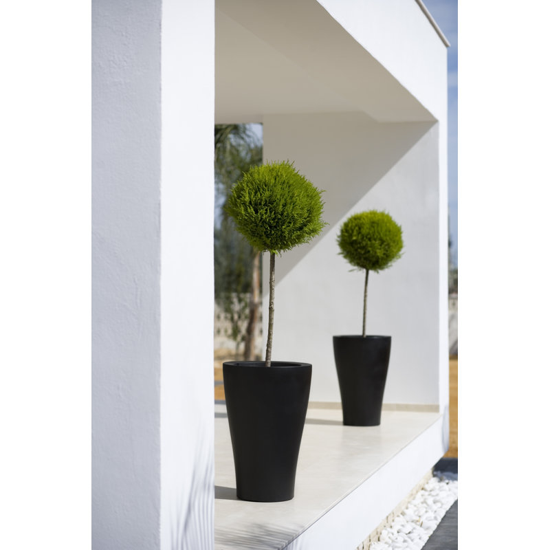 Curvada Resin Pot Planter, Black, 33.5" H x 17.75" W x 17.75" D