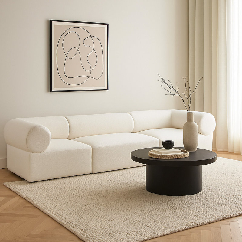 Ensemble de canapé modulaire 3 pièces Zey, dossier bas, Sherpa ivoire 120 po Zey