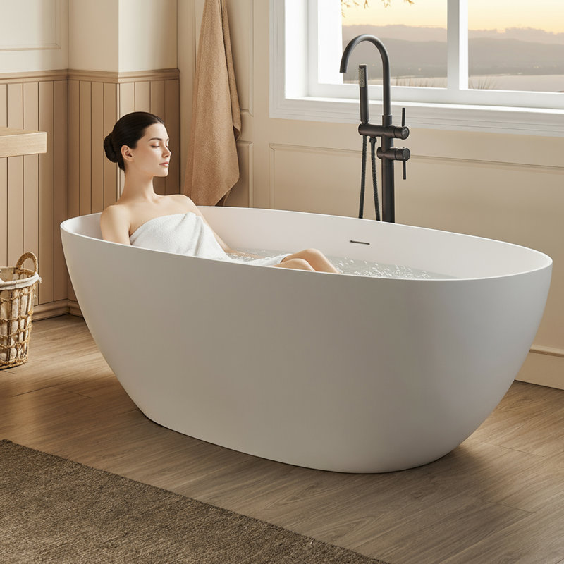 63'' x 30.71'' Freestanding Soaking Solid Surface Bathtub