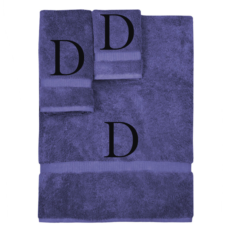 Ensemble de serviettes monogrammées - ensemble de 3 - lettre-bloc, D, Bleu marine / Noir