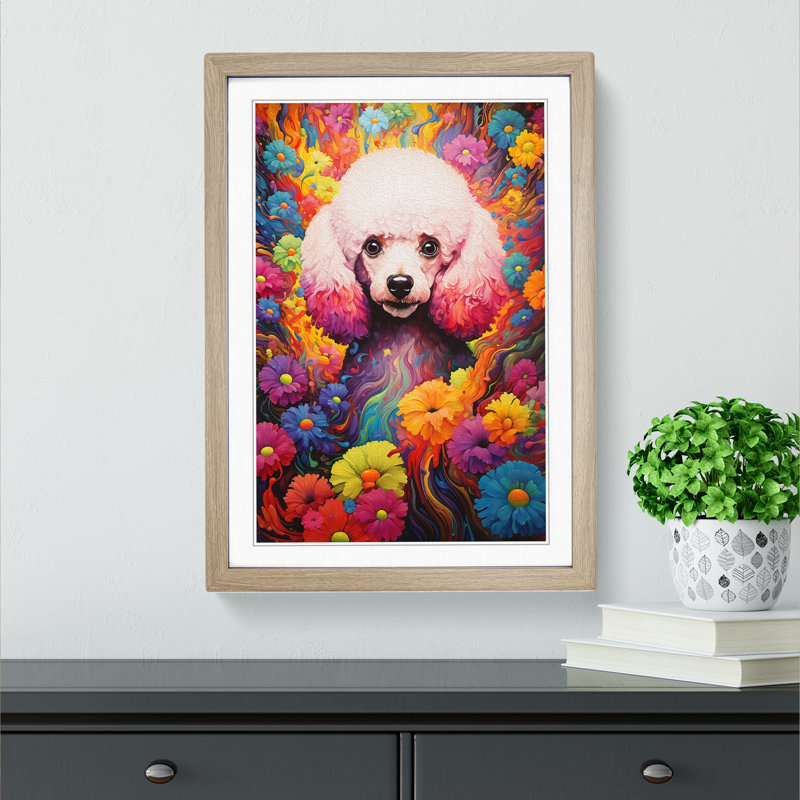 Poodle Colour Field No.2 - Framed Print, Oak, 34cm H x 25cm W x 2cm D