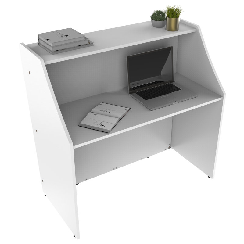 Previlus Rectangle Synthetic Laminate Reception Desk, White
