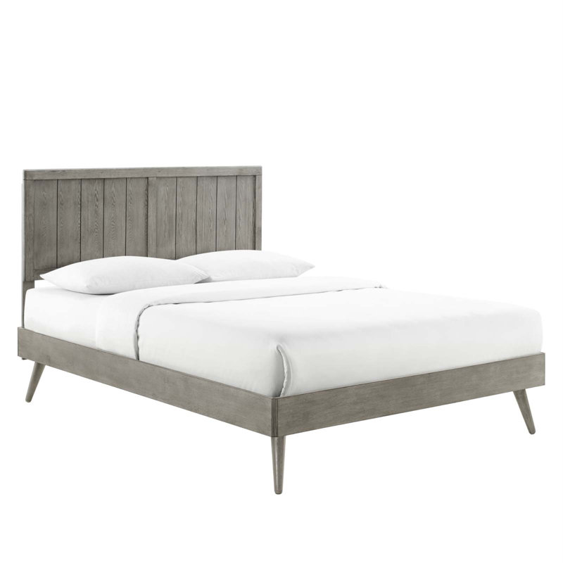 Mid-Century Walnut Queen Platform Bed with Wood Slat Support