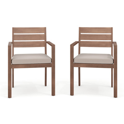 Martha Stewart Bedford All-weather Stacking Patio Dining Armchairs With Seat Cushions In Beige,brown