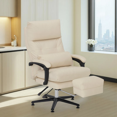 Fauteuil de beauté inclinable pour le visage avec pivotement à 360 °, coussin lombaire et repose-pieds réglable, similicuir
