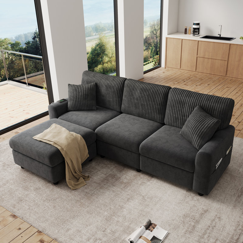 3 Seater Chenille Sofa, Gray