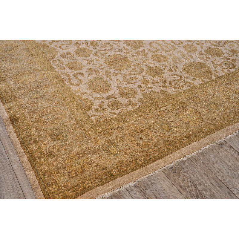 Ivory and Brown Hand-Knotted Wool Floral Area Rug