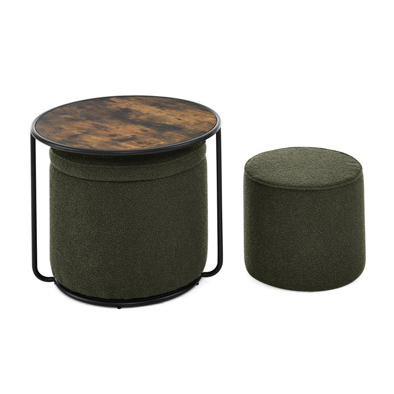 Table polyvalente foncée avec rangement et fauteuil tambour amovible pour différentes occasions, Tissu vert foncé