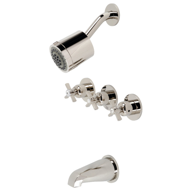 Kingston Brass Millennium Triple-Handle Tub and Shower Faucet, Polished Nickel