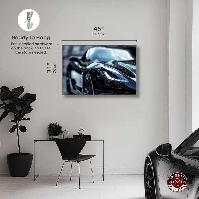 Art mural «Elegance In Speed Sport Car Man» par Notoriart, Cadre blanc, H 31 po x l 46 po