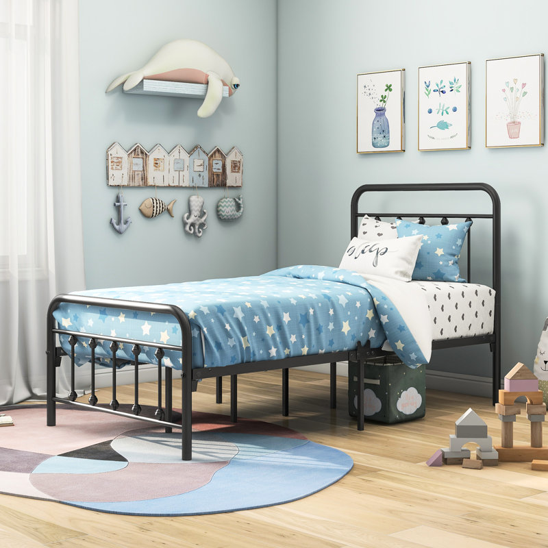 Black Metal Twin Bed Frame, Headboard Included, No Box Spring Needed, And Comfortable For Relax, 12.4" Storage Area Sleep, Space