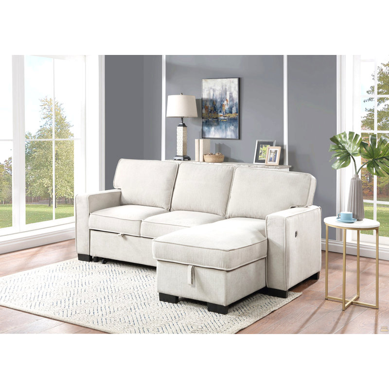 Canapé-lit modulaire réversible en tissu beige l 86,5 po Ella