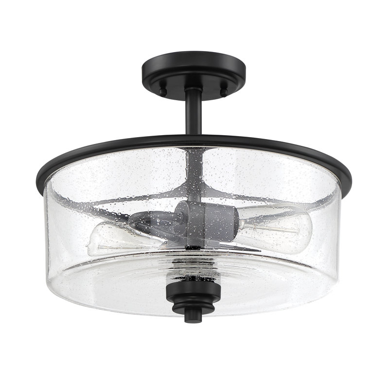 Lustre tambour à 2 lumières avec abat-jour Willard, Martelée transparente, Dos plat