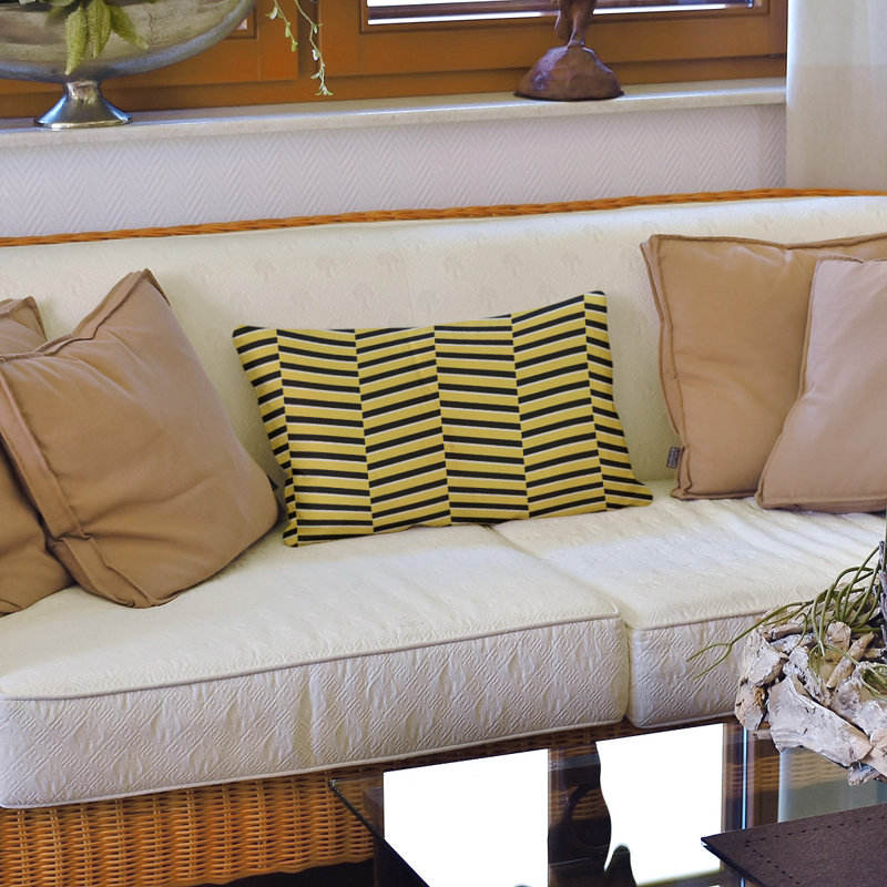 Coussin lombaire à rayures fracturées, H 14 po x l 20 po, Polyester / Bourre en polyester, Jaune
