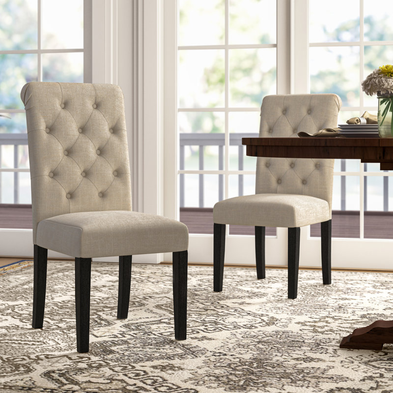 Applegate Solid Wood Tufted Asons Dining Chair, Tan