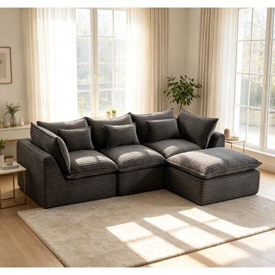 102.3" Cloud Couch Oversized Modular Sectional Sofa with Ottoman, Antique Grey